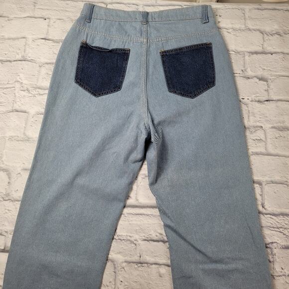 NWT Pitaya blue blush Colorblock Patchwork Fray HW Denim Jeans size Medium - Picture 6 of 16